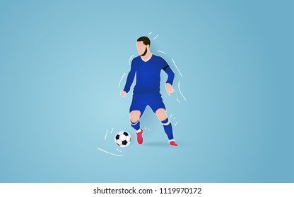 football player dribbling ball. soccer paper cut design style.