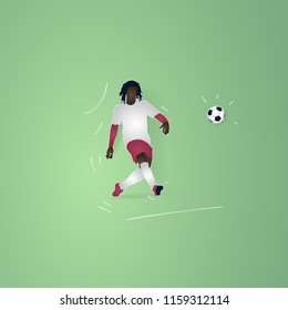 football player dribbling a ball. soccer paper cut design style.
