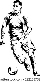Football Player Dribbling Ball. Soccer Player Dribbling Ball. Isolated Silhoutte Vector. Vector EPS 10