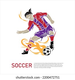 Football player is dribbling and ready to kick the ball isolated vector illustration.