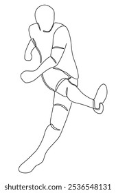 Football player with a dynamic pose. Line illustration of a football player. 