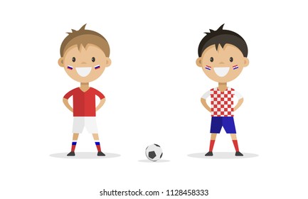 Football player in the form of Russia and Croatia on a white background. Vector illustration.