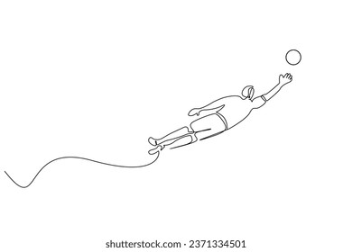 football player goalkeeper jumping in the air trying to catch the ball line art design