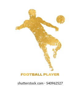 Football player from the gold particles. Silhouette of a Football player consists of small abstract gold shapes. Vector image