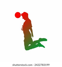 Football player in heading action with colorful