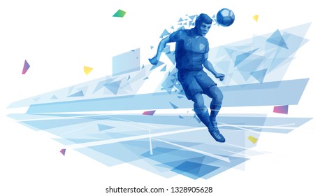 Football player heading the ball in the air