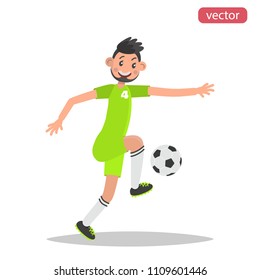 Football player hits the ball color flat illustration