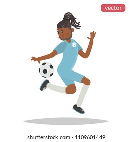 Football player hits the ball color flat illustration