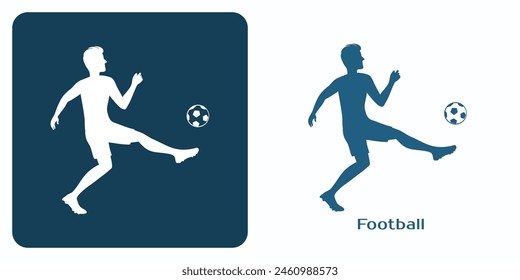 The Football Player Hits the Ball. Emblem of Powerful Soccer Shot. Isolated Logo. Vector illustration
