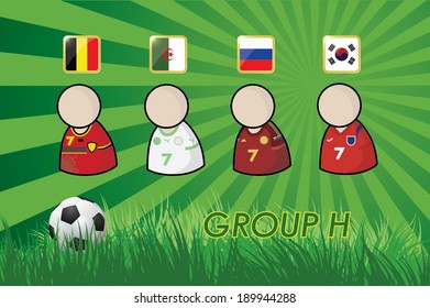 football Player icons and Flags for soccer 2014 group H on grass background and soccer ball. vector illustration EPS10.