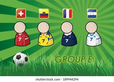 football Player icons and Flags for soccer 2014 group E on grass background and soccer ball. vector illustration EPS10.