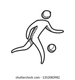 Football player icons in sketches. Sport soccer hand drawn doodles.