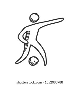 Football player icons in sketches. Sport soccer hand drawn doodles.