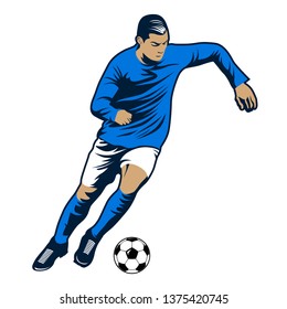 vector de ilustración del jugador de fútbol. Aislado de fondo blanco. Futbolista con camiseta azul