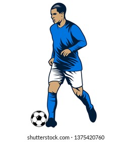football player illustration vector. Isolated with white background. Football player with blue jersey