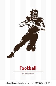 Football player. Isolated hand drawn silhouette on abstract white background. Vector illustration.