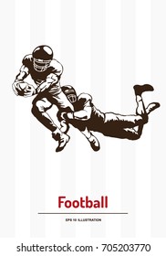 Football player. Isolated hand drawn silhouette on abstract white background. Vector illustration.