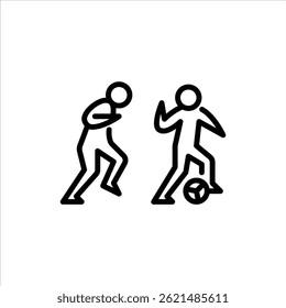 football player keep the ball outline icon. figure stick play football line art illustration.