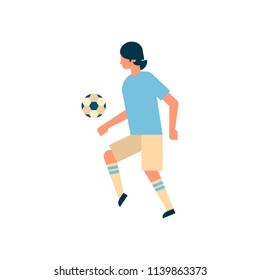 Football player kick ball isolated sport championship flat full length character vector illustration