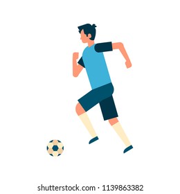 Football player kick ball isolated sport championship flat full length character vector illustration