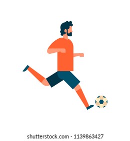 Football player kick ball isolated sport championship flat full length vector illustration