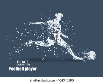 Football player, kick a ball, particle divergent composition, vector illustration