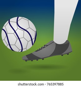 Football player kick ball. Soccer shoe. Close-up. Vector illustration.