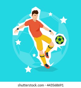 Football Player Kick Ball Sport Championship Flat Vector Illustration