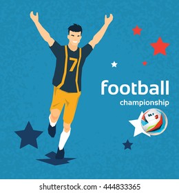 Football Player Kick Ball Sport Championship Flat Vector Illustration