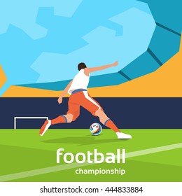 Football Player Kick Ball Sport Championship Flat Vector Illustration