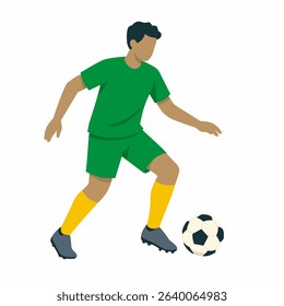 Football player kicking ball, black people, soccer player kicking ball isolated flat vector illustration. Soccer logo.