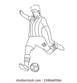 Football player kicking a ball. Hand-drawn scene. 