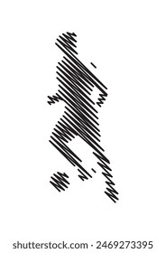 Football player kicking ball, isolated vector silhouette. Soccer logo drawing.