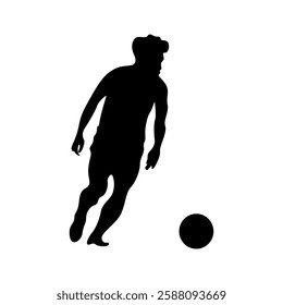 Football player kicking ball, isolated vector silhouette.