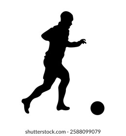 Football player kicking ball, isolated vector silhouette.