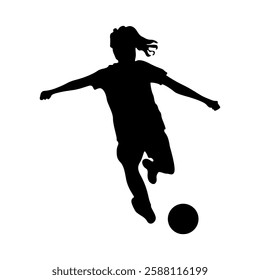 Football player kicking ball, isolated vector silhouette.