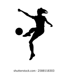 Football player kicking ball, isolated vector silhouette.