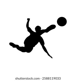 Football player kicking ball, isolated vector silhouette.