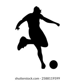 Football player kicking ball, isolated vector silhouette.