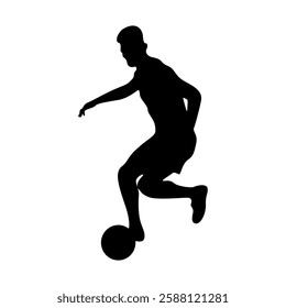 Football player kicking ball, isolated vector silhouette.