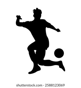 Football player kicking ball, isolated vector silhouette.