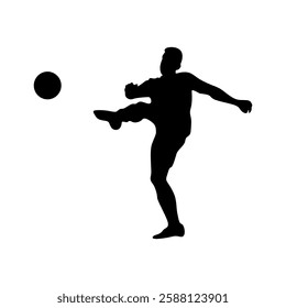 Football player kicking ball, isolated vector silhouette.