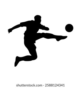 Football player kicking ball, isolated vector silhouette.