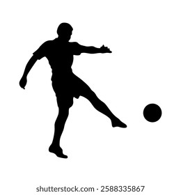 Football player kicking ball, isolated vector silhouette.