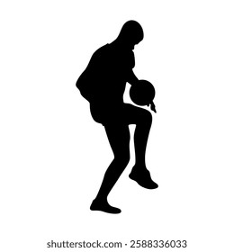 Football player kicking ball, isolated vector silhouette.