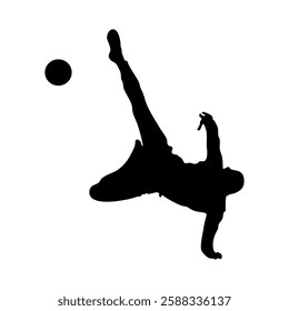 Football player kicking ball, isolated vector silhouette.