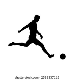 Football player kicking ball, isolated vector silhouette.