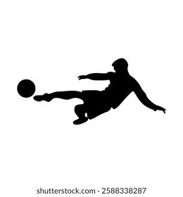 Football player kicking ball, isolated vector silhouette.