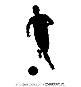 Football player kicking ball, isolated vector silhouette.