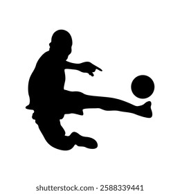 Football player kicking ball, isolated vector silhouette.